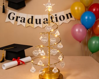 Personalized Class Name Tree Lamp, Custom Acrylic Heart Ornaments Night Light, Custom Graduation Party Decor, College High School Grad Gifts