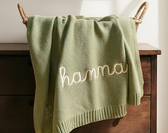 Personalized Baby Blanket, Embroidered Name Blanket, Custom Knit Blanket, Baby Shower Gift, Newborn Gift, Baby’s First Christmas Gift
