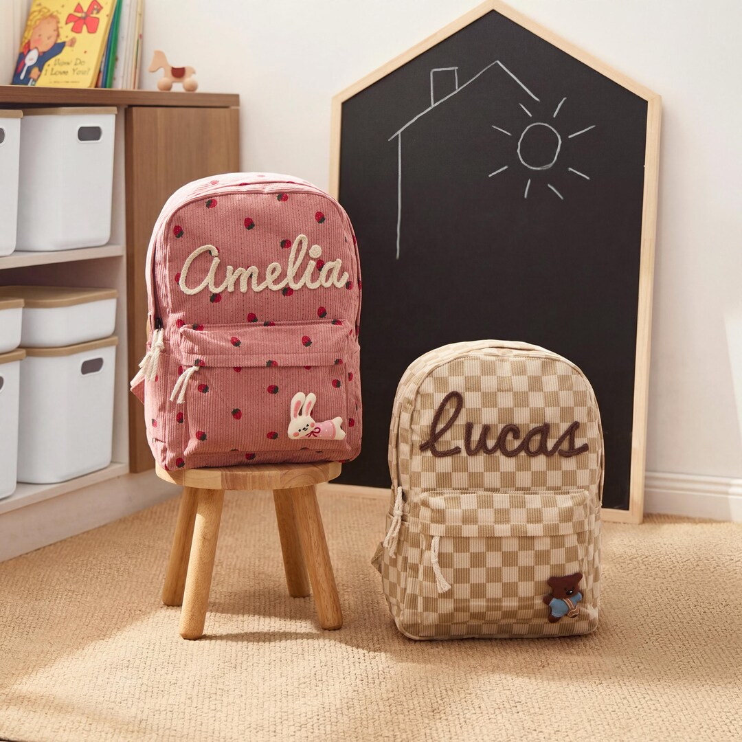 Personalized Corduroy Toddler Backpack, Custom Name School Bag, Back to ...