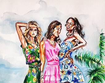 Drei Frauen mit Vintage Prints