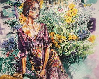 Mädchen auf dem Feld sitzend