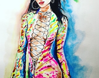 Portrait von Dua Lipa im farbenfrohen Netzkleid