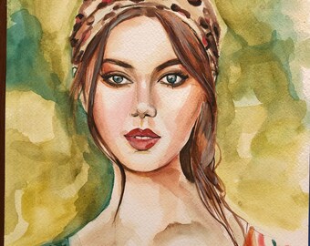 Mädchen mit Leoparden kopftuch