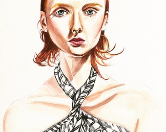 Frau trägt geo print halter