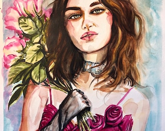 Mädchen mit Blumen im Partykleid