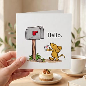 Cute Hello Greeting Card, Thinking of You Card, Mouse Mailbox Love Note, Just Because Card for Friend, Sweet Long Distance Friendship Gift