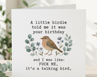 Tarjeta de cumpleaños divertida, tarjeta de cumpleaños con pájaro grosero, tarjeta de humor para adultos, tarjeta de cumpleaños sarcástica, chiste de pájaro parlante, tarjeta divertida para un amigo