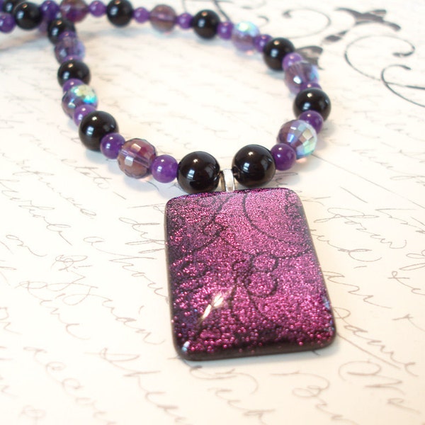 Purple Necklace, Lampwork Glass Necklace, Art Deco Style