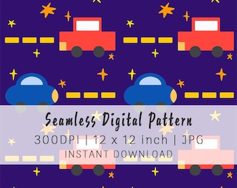 Cars Seamless Pattern | Navy Kids Fabric Design (Digital Download)