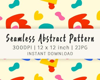 Seamless Abstract Shape Pattern | Bold Colorful Graphic Design | Playful Kids Fabric Digital Paper