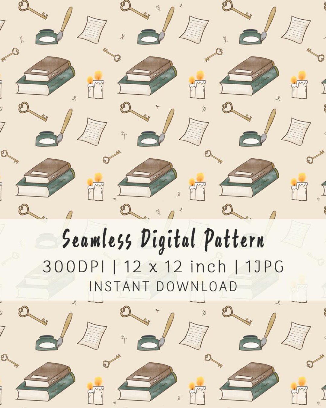 Book Club Seamless Pattern Vintage Reading Night Digital Paper 12x12 Book Club Seamless Pattern Vintage Reading Night Digital Paper 12x12