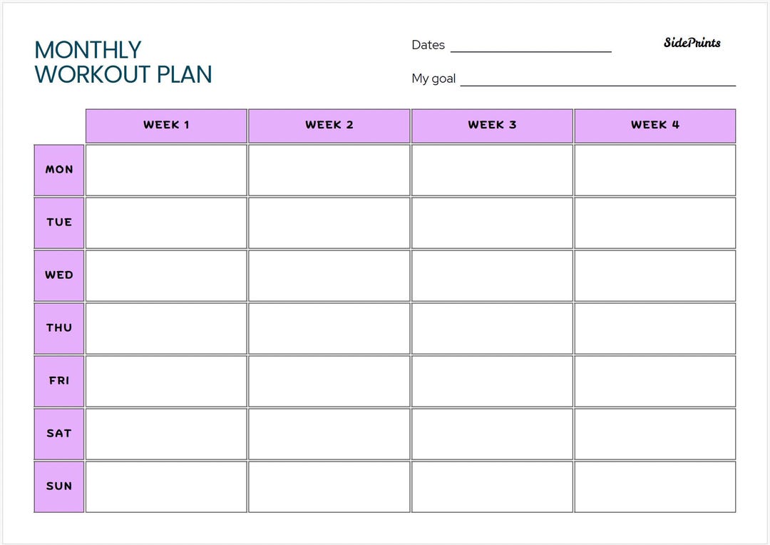 Monthly Workout Planner | Digital Fitness Tracker | Printable and ...