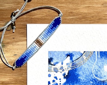 Cobalt and Gold Beaded Bracelet and Watercolor Painting