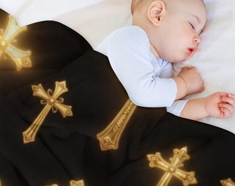 Super Soft Glowing Gold Cross Flannel Blanket (60"x80")