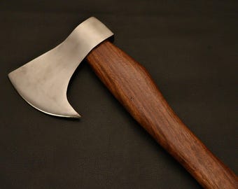 Tomahawk artesanal de acero carabin, hacha hacha con mango de madera de palo rosa