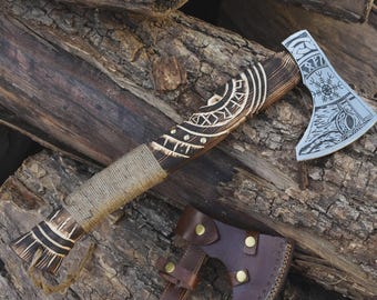 Hacha vikinga barbuda de acero al carbono forjada a mano, regalo personalizado