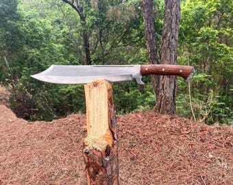 Machete de acero al carbono hecho a mano: herramienta para exteriores de 43 cm con mango de palisandro