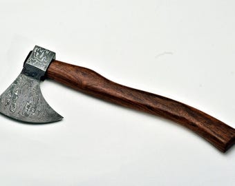 Tomahawk artesanal de acero de Damasco, hacha con mango de madera de palo rosa