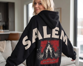 Sudadera con capucha de Halloween para viajes de chicas hombro con hombro en Salem, sudadera de Halloween de Salem, Massachusetts, regalo espeluznante para un fin de semana de chicas