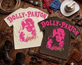 Camiseta vintage rosa con estampado de Dolly Parton, camiseta conmemorativa con retrato de Dolly Parton, camiseta de concierto de música country, estilo vaquera country de brazo a brazo