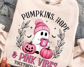 Camiseta Comfort Colors® Pink Viebs Ghost, Camiseta de concientización sobre el cáncer de mama, Camiseta de concientización sobre el cáncer con diseño de calabaza fantasma, Camiseta de concientización sobre el cáncer con lazo rosa