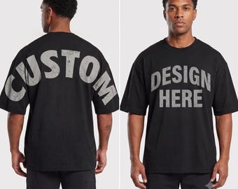 Camiseta personalizable con letras grandes y llamativas, sudadera con capucha extragrande con letras de brazo a brazo, camiseta personalizada de hombro a hombro, camiseta con estampado en ambos lados.