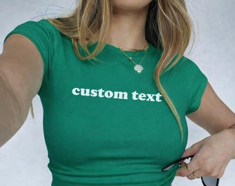 Green Custom Text Baby Tee, Personalized St Patricks Day Baby Tee, Y2k Baby Tee, Funny St. Patty's Crop Top, St Patty's Party Outfit