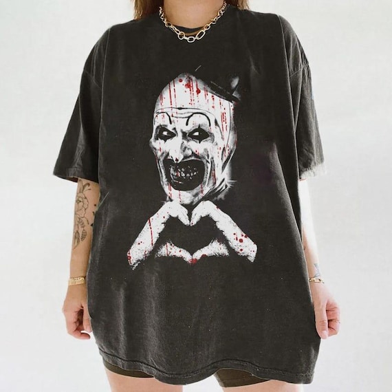 Art The Clown Terrifier Shirt, Scary Horror Clown Shirt, Creepy Heart Hands Tee, Spooky Slasher Fan Gift Unisex, Halloween Horror Movie