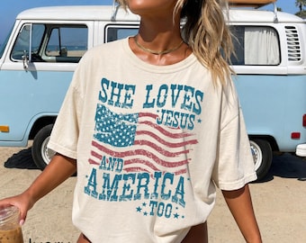Sie liebt Jesus und Amerika auch Komfort Farben T-Shirt, 4. Juli Unisex Tshirt, Amerika Unabhängigkeit Tshirt, sie liebt Jesus Tee