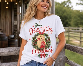 Camiseta navideña "Have A Holly Dolly", sudadera navideña de Dolly Parton, camiseta de música country, camiseta retro con estampado navideño, regalo festivo para fans del sur.