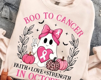 Camiseta Comfort Colors® Boo To Cancer en octubre, camiseta de concientización sobre el cáncer de mama, camiseta de concientización sobre el cáncer con diseño de calabaza, camiseta con lazo rosa contra el cáncer (regalo)