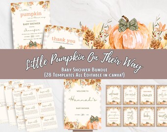 Paquete de baby shower de Calabacita: Plantillas editables de Canva (Descarga digital)