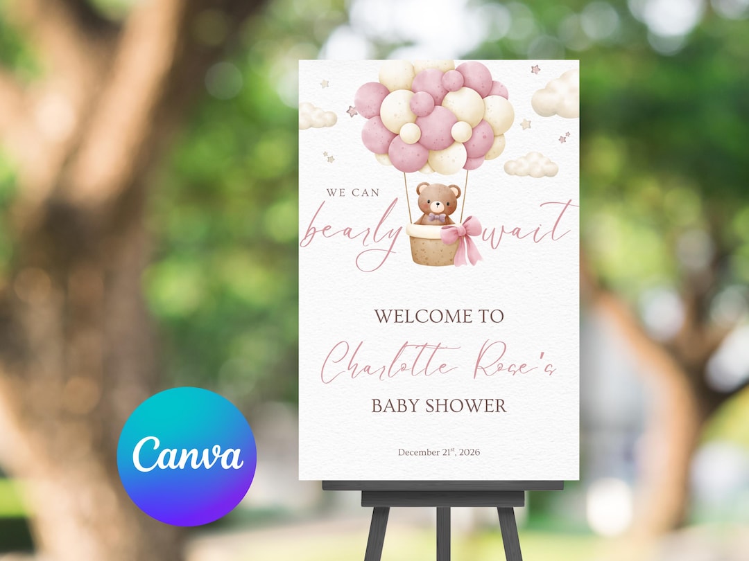 Pink Bear Baby Shower Poster: Teddy Bear Canva Template (printable) - Etsy