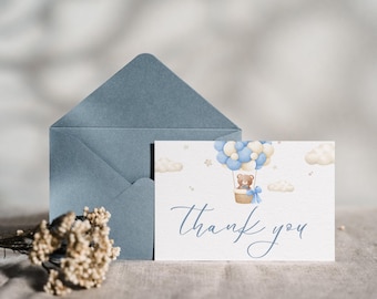 Blue Teddy Bear Baby Shower Thank You Cards (Digital Download)