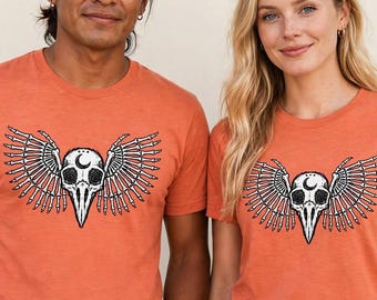Crow Skull and Wings on LIGHT Tees raven Unisex t-shirt