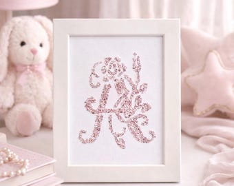 Personalised Glitter Initial Canvas Art | Rose Quartz Embellished Name Print