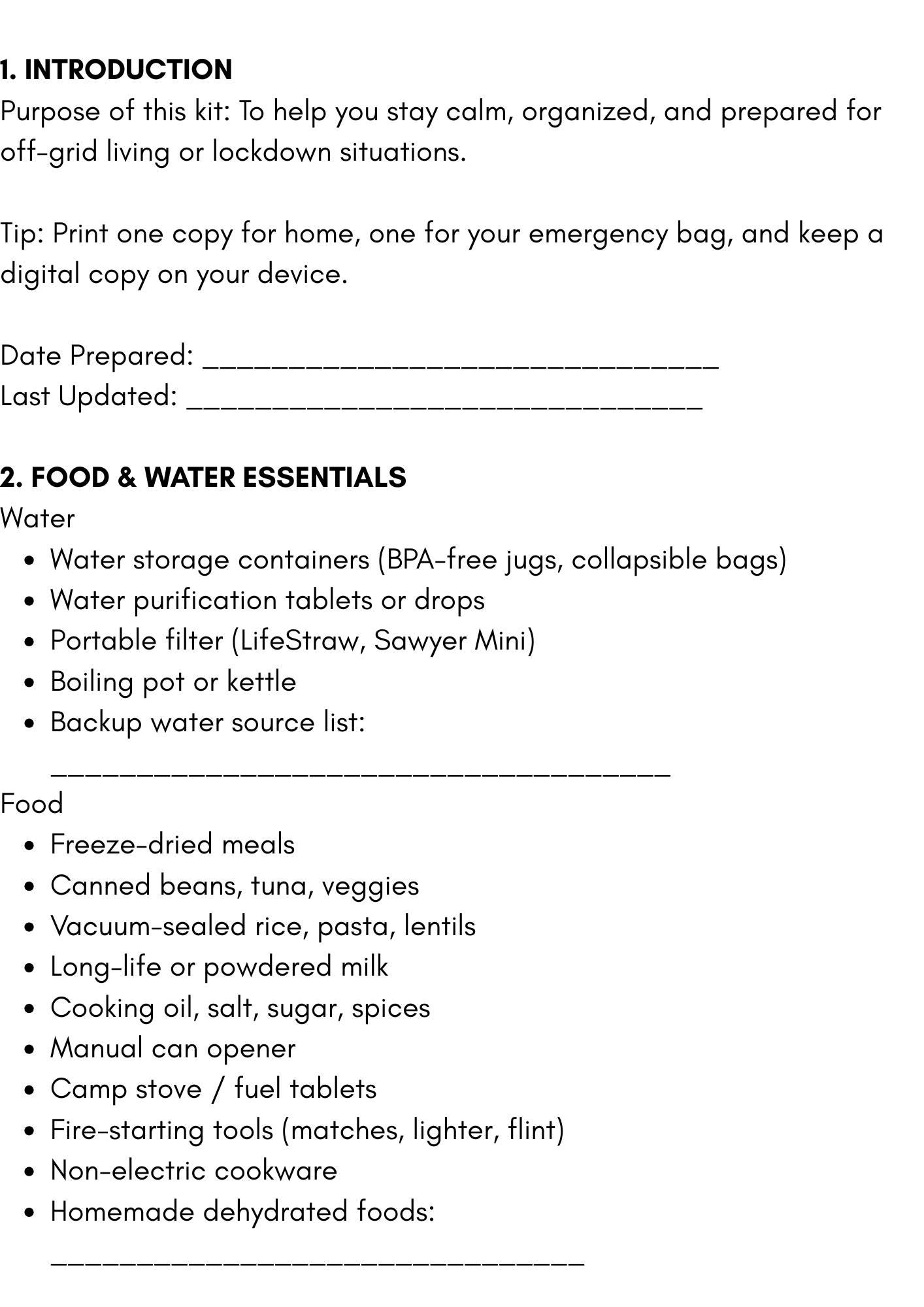Printable Prepper List.pdf Emergency Prepper Checklist | 72-hour Survival Kit (digital Download ...