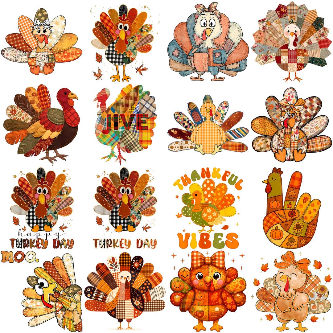 Patchwork Turkey Pattern Patchwork Turkey PNG – Vintage Quilting Floral Plaid Autumn Harvest ...