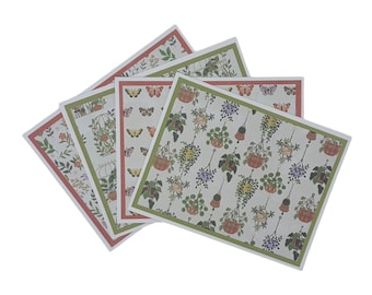 Handmade Floral Butterfly Note Cards, Set of 4, Blank Stationery