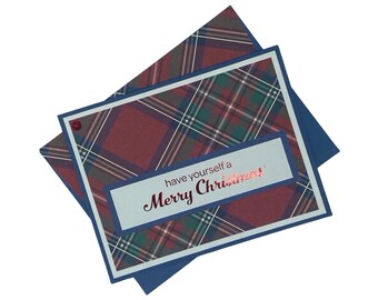 Handmade Red Plaid Christmas Card, Foiled Holiday Greetings