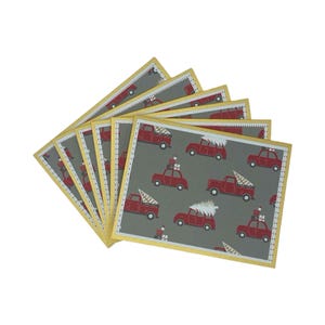 Christmas Card Set, Christmas Cards, Set of 6 Holiday Cards, Christmas Tree Cards, Christmas Trees on Red Truck Cards, Retro Christmas Cards