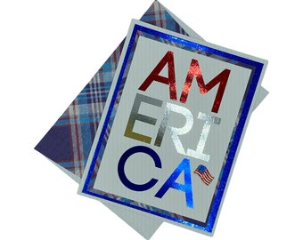 Handmade Patriotic Card, Glittery America Design