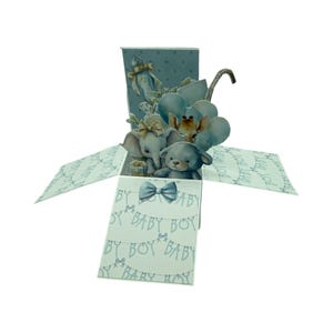 Tarjeta de caja emergente, tarjeta emergente para bebé niño, tarjeta hecha a mano, tarjeta para baby shower, tarjeta emergente, tarjeta emergente para baby shower de niño, felicitaciones para bebé, bebé