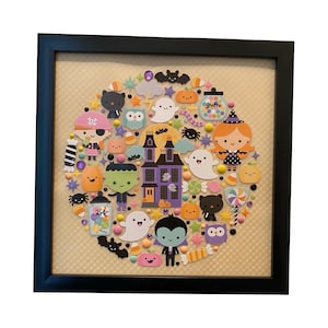 Halloween Decor, Framed Halloween Picture, Home Decor, Wall Hanging, Kids Room Decor, Table Decor, Wall Decor, Ghost, Haunted House, Bat