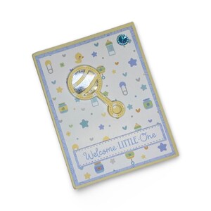 Willkommen kleine Karte, Baby Boy Karte, Baby Girl Willkommenskarte, Baby-Dusche-Karte, Boy-Baby-Dusche-Karte, Baby-Girl-Glückwünsche, Rassel, blau