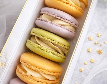 French Macarons Gift Box – Dominican Inspired Flavors (Guava, Coconut, Chocolate) – Handmade Gourmet Cookies