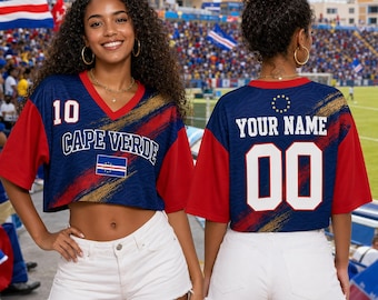Custom Cape Verde Soccer Crop Top Jersey, Personalized Cape Verde Soccer Jersey Crop Tee, Support Football Team