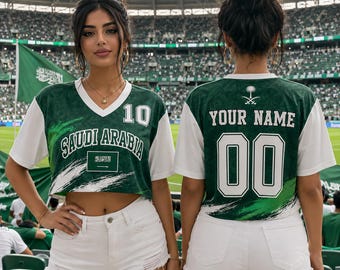 Custom Saudi Arabia Soccer Crop Top Jersey, Personalized Saudi Arabia Soccer Jersey Crop Tee, Support Football Team
