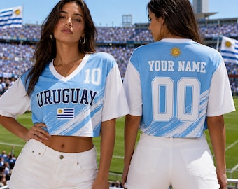 Custom Uruguay Soccer Crop Top Jersey, Personalized Uruguay Soccer Jersey Crop Tee, Support Football Team