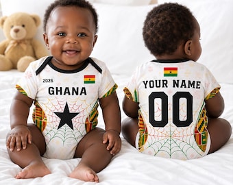 Personalized Ghana Baby Bodysuit, Custom Name Number Infant Soccer Outfit, Ghana Baby Jersey